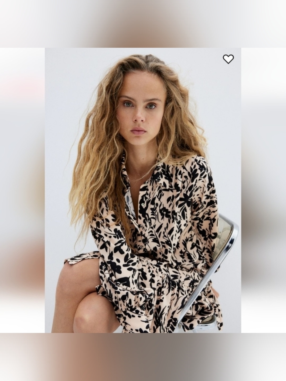 Floral Shirt Dress in Beige and Black